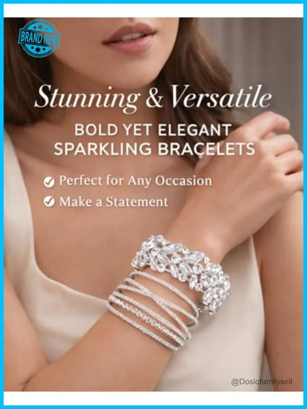 Silver Rhinestone Cuff Bracelet Set Multilayer Chunky Stretch Bangles
